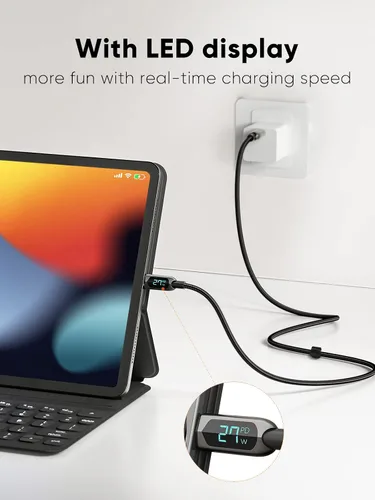 Vista 3 de CableCreation - Cable USB C a USB C de 3.3 pies PD de 100 W con pantalla LED trenzada
