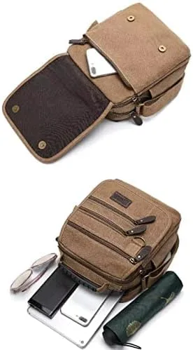 Vista 5 de Bolso bandolera de lona para hombre, bolso bandolera pequeño, bolso de trabajo, multifunción, vintage