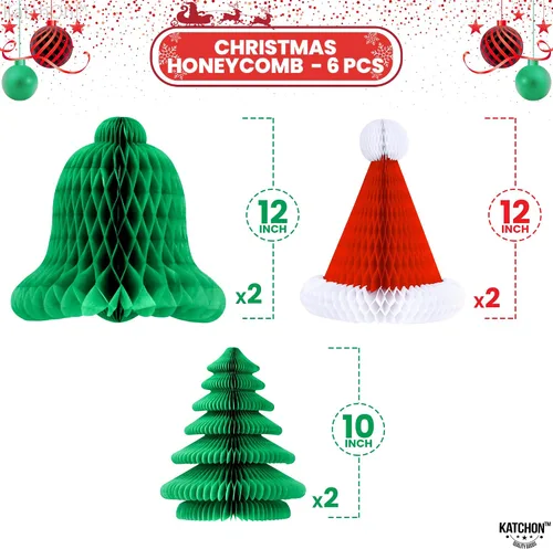 Vista 2 de KatchOn Decoraciones navideñas de panal, paquete de 6 Sombrero de Navidad y árbol de abeja