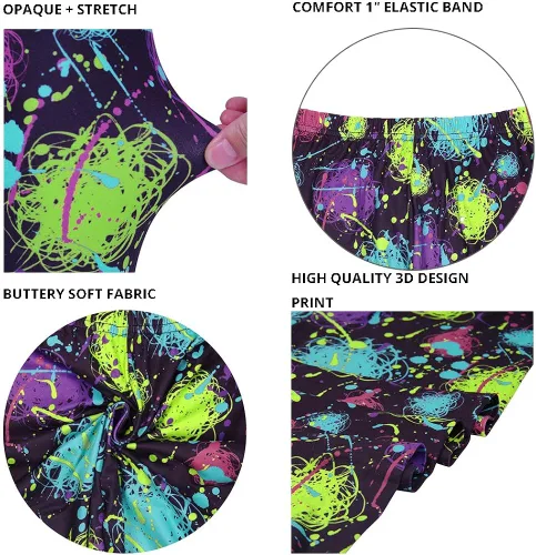 Vista 5 de sissycos Womens 80s Leggings Artistic Splash Printed Buttery Soft Stretchy Pants