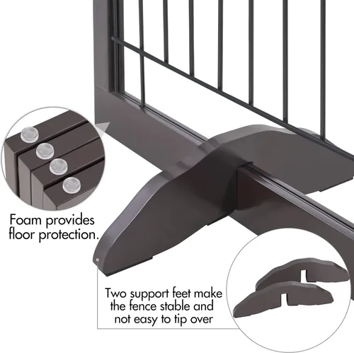 Vista 8 de Yaheetech Puerta extra ancha independiente para perros, valla plegable para cachorros con pies de apoyo adecuada para puertas, escaleras, 98 Espresso