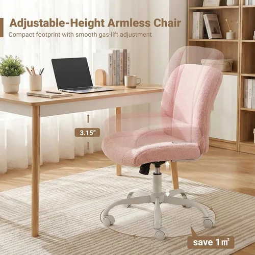 Vista 6 de Silla de tocador con ruedas, silla de oficina sin brazos ajustable en altura, bonita silla de escritorio con soporte lumbar suave para espacios