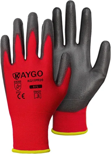 Vista 71 de KAYGO KG11PB - Guantes de trabajo de seguridad con revestimiento de poliuretano, 12 pares de guantes de punto sin costuras para hombres y mujeres