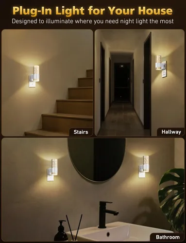 Vista 4 de Luces nocturnas enchufables en la pared, luz nocturna LED regulable con sensor de crepúsculo a amanecer, luz nocturna enchufable con brillo