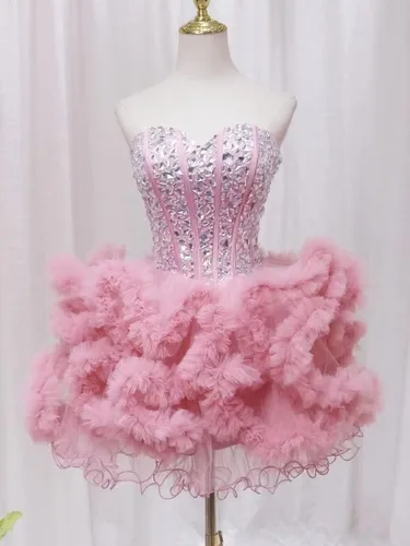 Vista 6 de Vestidos de tul para fiesta de exalumnos, vestidos brillantes de quinceañera, vestido de baile corto de cóctel, vestidos de graduación para jóvenes