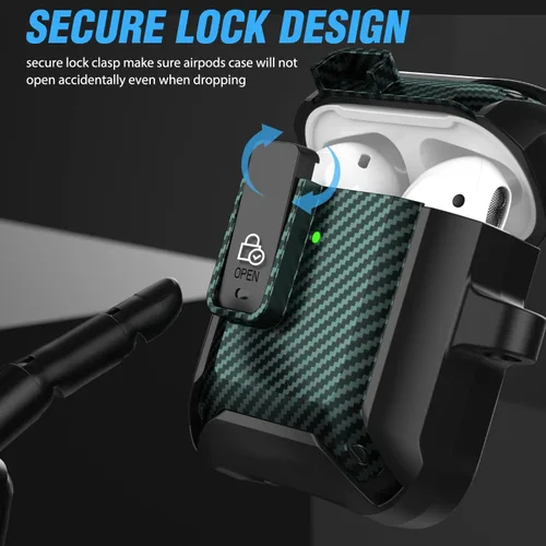 Vista 3 de Valkit Funda para Airpods para hombres con cerradura, funda de cuerpo completo con llavero para AirPods de Apple a prueba de golpes, funda