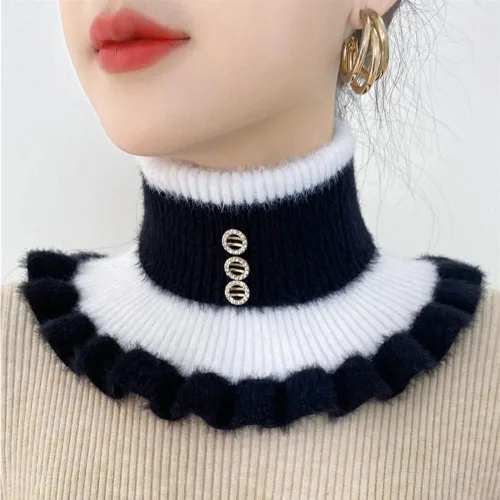 Vista 2 de Cuello alto Dickey a rayas de punto falso cuello falso desmontable cuello bufanda calentador de cuello para mujer