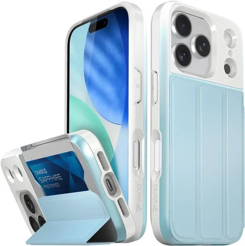 Vista 15 de VENA vCommute - Funda tipo cartera para iPhone 15, [protección contra caídas de grado militar] Funda de cuero con ranura para tarjetas con soporte