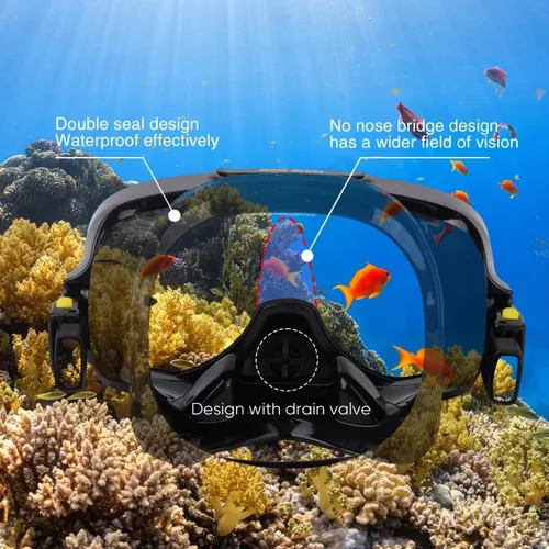 Vista 5 de Máscara de buceo con válvula de drenaje de visión amplia, adecuada para adultos, buceo antivaho, botón lateral ajustable rápido, buceo libre