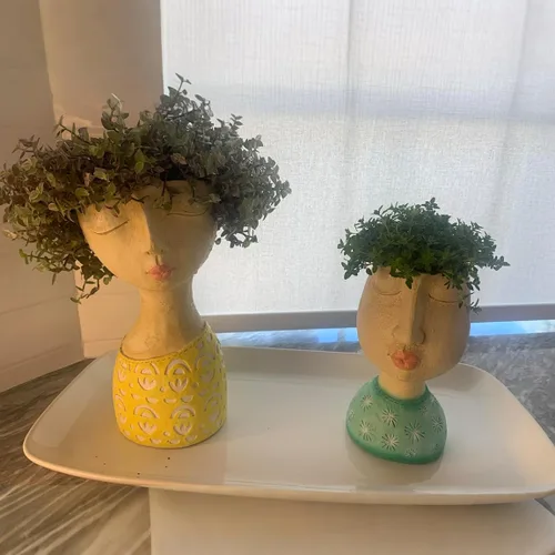Vista 7 de DiliComing Macetas de Cara de Resina - Maceta de 8 Pulgadas para Interiores y Exteriores con Orificio de Drenaje para Plantas Suculentas, Decoración
