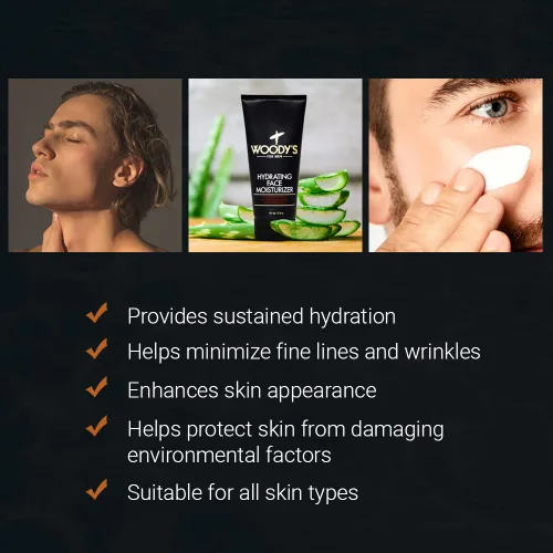 Vista 4 de Woody's Hidratante facial para hombres con mentol, loción facial diaria hidratante para piel seca, crema facial antienvejecimiento, cuidado