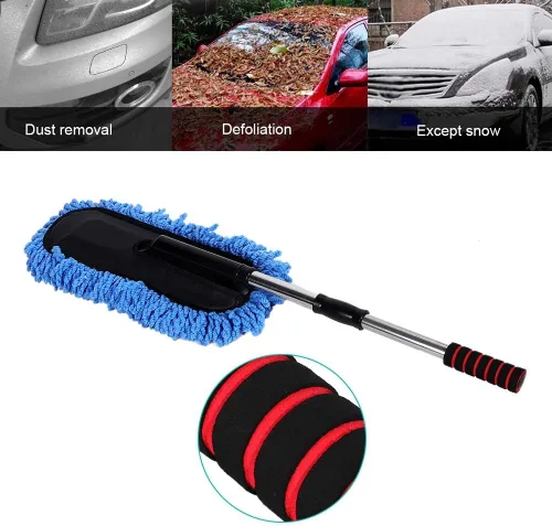 Vista 5 de Tyenaza Juego de cepillos para plumero de automóvil, sin arañazos, con mango extensible de acero inoxidable, cepillo de limpieza para interior y Azul