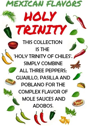 Vista 3 de Sabores Mexicanos/Santísima Trinidad Paquete de 3 - Semillas de Guajillo, Pasilla y Poblano