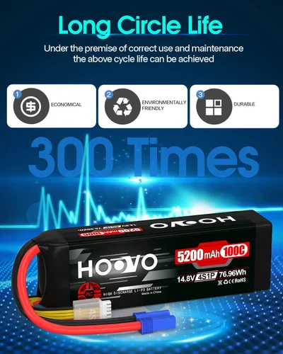Vista 6 de HOOVO Batería Lipo de 14.8 V 100C 5200 mAh 4S con conector EC5 Estuche suave para RC Car Truck Truggy Buggy Tank RC Airplane Helicopter Boat Car