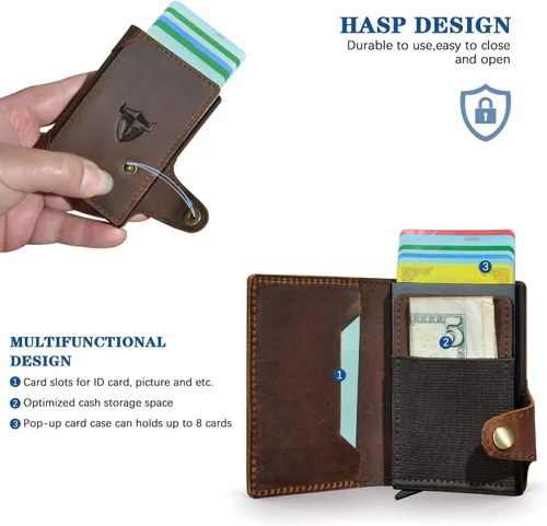 Vista 4 de Handadsume Grueso caballo loco cuero viaje regalo bolsillo frontal con moneda bolsillo tarjeta caso organizador Rfid cartera para hombres hombres