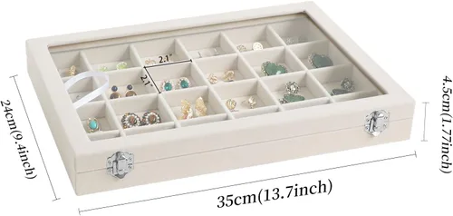 Vista 6 de Wudygirl Organizador de joyas, soporte para aretes, bandeja de joyería con tapa, joyero de terciopelo, vitrina de joyería, pulsera, aretes, soporte