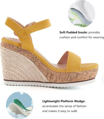 Vista 5 de Sandalias de plataforma de cuña para mujer, puntera abierta, correa de hebilla de tobillo, zapatos casuales de verano