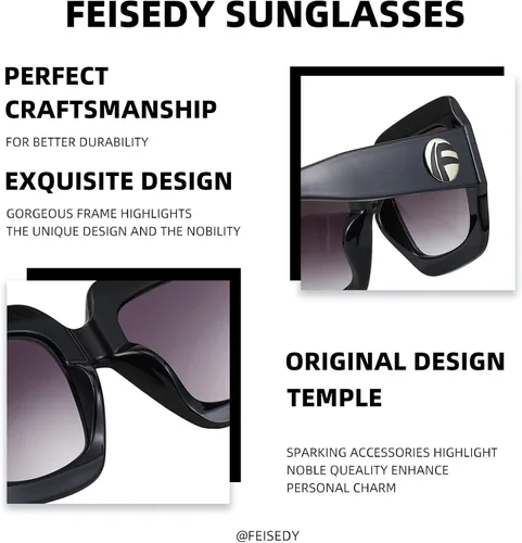 Vista 5 de Feisedy B2276 Gafas de sol cuadradas de gran tamaño con marco de brillantina multicolor