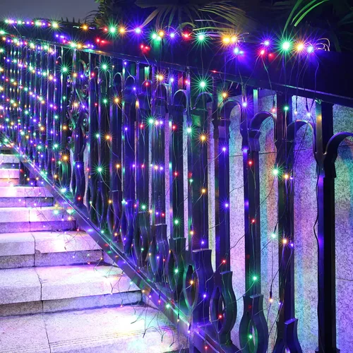 Vista 5 de LYHOPE - Luces de red de Navidad de 12 x 5 pies, 360 luces LED, 8 modos, luces de malla de alambre verde de bajo voltaje para decoraciones