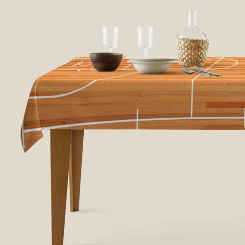 Vista 5 de Mantel rectangular decorativo para cancha de baloncesto, parquet para interiores de cancha de poliéster, para cocina, comedor, barbacoa, picnic