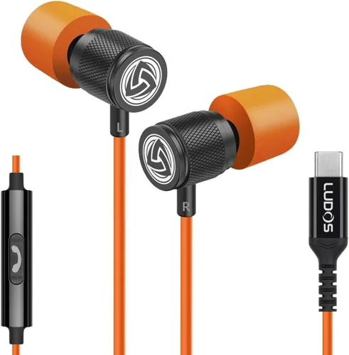 Vista 45 de LUDOS Auriculares con cable ultra intraauriculares, 5 años de garantía, auriculares con micrófono, auriculares con cancelación de ruido, espuma