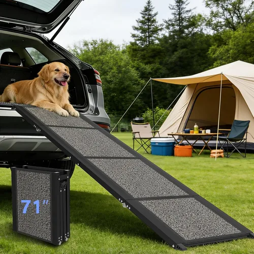 Vista 8 de Rampa para perros para automóvil de 63 x 17 pulgadas, rampa plegable para mascotas para perros grandes con superficie antideslizante, rampa portátil