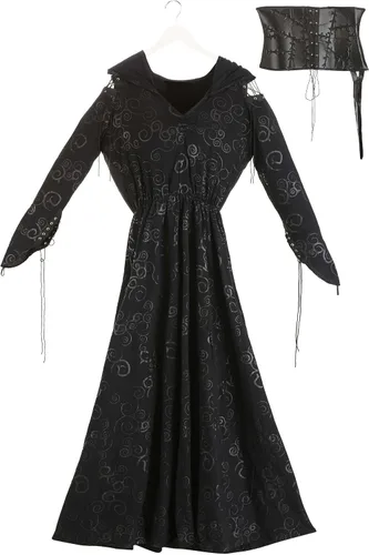 Vista 8 de Disfraz de Harry Potter Bellatrix Lestrange de talla grande, corsé de vestido negro, traje de mago malvado oscuro para Halloween