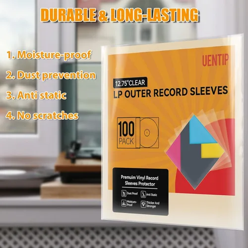 Vista 3 de Paquete de 100 fundas exteriores de vinilo Gatefold, fundas de disco de 12.75 pulgadas, protector de almacenamiento de discos de vinilo profesional