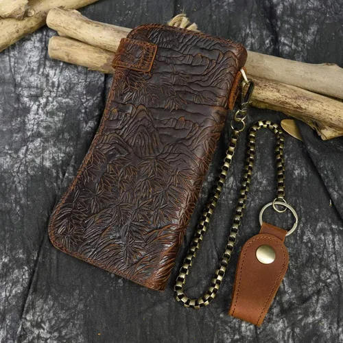 Vista 6 de LUUFAN Cartera larga de cuero genuino para hombre tarjetero con bolsillo para monedas