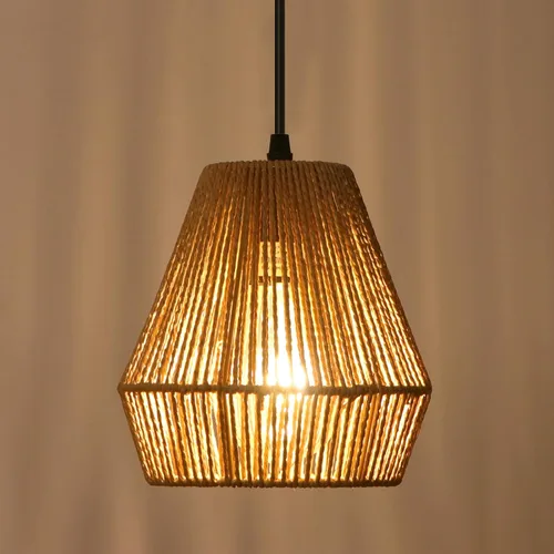 Vista 6 de Lámparas colgantes de ratán tejido de 6.7 pulgadas, paquete de 2 Toldo de madera de 6.7''+marrón