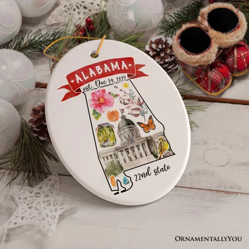 Vista 6 de Recuerdos coleccionables de cerámica de EE. UU. - Adorno navideño artístico con temas y monumentos del estado de Alabama