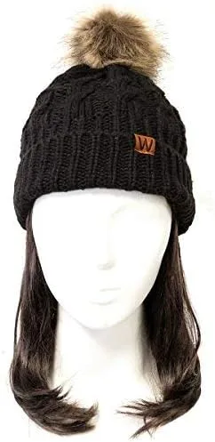 Vista 2 de Wrapables Gorro con pompones de piel sintética de punto trenzado cálido para invierno, talla única