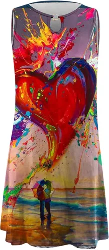 Vista 3 de Vieeur Vestido corto sin mangas con estampado floral para mujer, sin mangas, con abertura de cerradura, casual, suelto