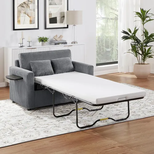 Vista 12 de P PURLOVE Sofá cama cama de 47.2 pulgadas de largo, sofá cama extraíble 2 en 1 con colchón, una mesa auxiliar plegable, sofá biplaza para sala