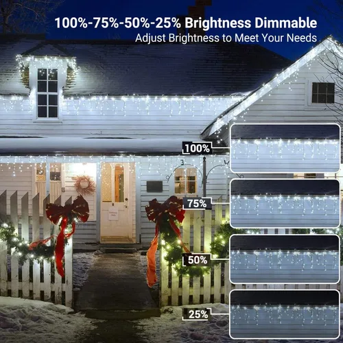 Vista 4 de Brizled Luces de carámbano que cambian de color, 29 pies, 360 luces LED de carámbano de Navidad con control remoto, 11 modos de luces de Navidad