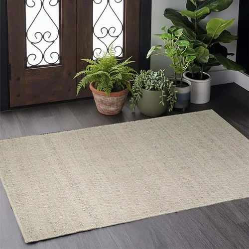 Vista 2 de GRUHUM Alfombra rectangular de algodón de yute de 2 x 3 pies, tejida a mano, natural, estilo granja bohemio para sala de estar, dormitorio, cocina