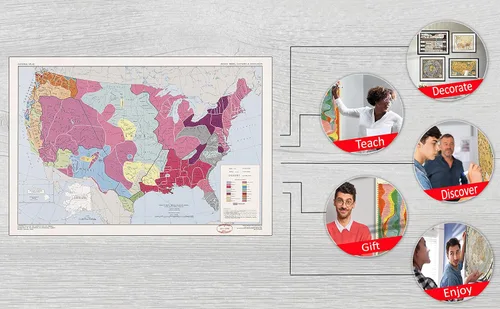 Vista 5 de 1967 Mapa de tribus nativas americanas de Estados Unidos – Culturas e idiomas – Historia de pueblos indígenas indios – Decoración de aula