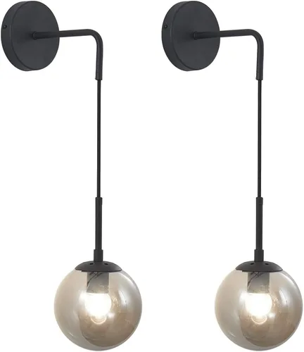 Vista 12 de KCO Lighting Juego de dos apliques de pared de vidrio blanco esmerilado con globo esférico dorado de latón, luz de pared con cable ajustable