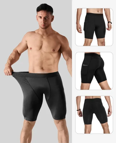 Vista 2 de Niksa Paquete de 5 pantalones cortos de compresión para hombre, ropa interior de compresión de elastano, pantalones cortos para correr