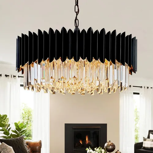Vista 17 de Candelabro de cristal negro de 20 pulgadas con luces colgantes