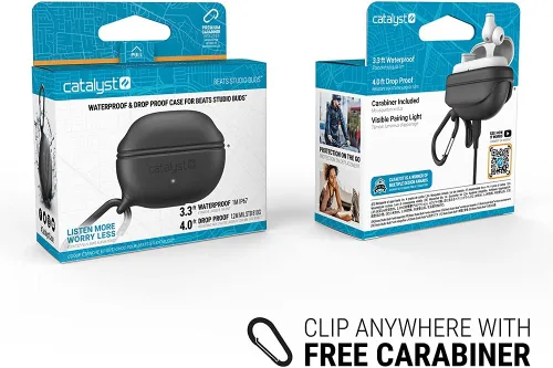 Vista 7 de Catalyst Funda protectora impermeable para Beats Studio Buds/Studio Buds+, funda Beats Studio Buds Plus, con mosquetón de alta calidad, diseño Negro