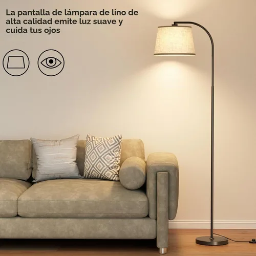 Vista 6 de Lámparas de pie para sala de estar, lámpara de pie de arco de 64" con 6000K y regulable sin escalones, pantalla giratoria 350°H/180°V y control Negro
