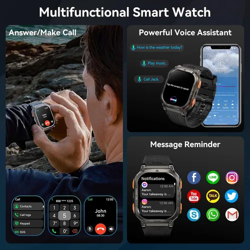 Vista 5 de AMAZTIM Reloj inteligente militar con GPS, 6 posicionamiento/brújula satélite, cuerpo de acero inoxidable, impermeable, batería extragrande de 480