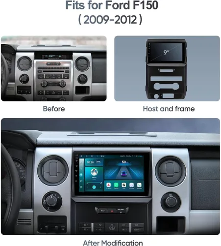 Vista 3 de Radio estéreo de coche de 9 pulgadas para Ford F150 2009-2012, pantalla táctil mejorada con Android 13, CarPlay inalámbrico, Android Auto
