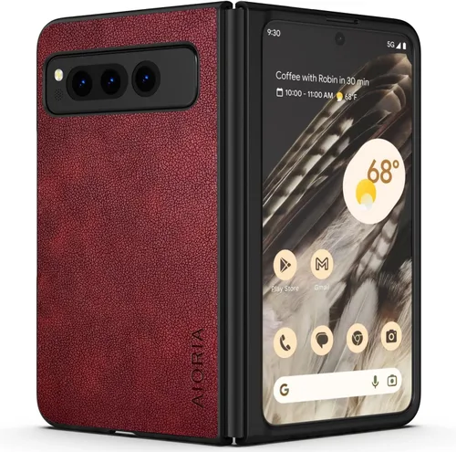 Vista 9 de Funda para Google Pixel Fold de cuero de alta calidad, diseño retro, funda protectora completa para Google Pixel Fold 5G (café)