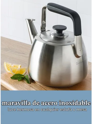 Vista 3 de Sur La Table Kitchen Essentials Tetera Silbadora de Acero Inoxidable Cepillado de Calibre Pesado de 2 Qt - Tetera Duradera para Estufa Cepillado