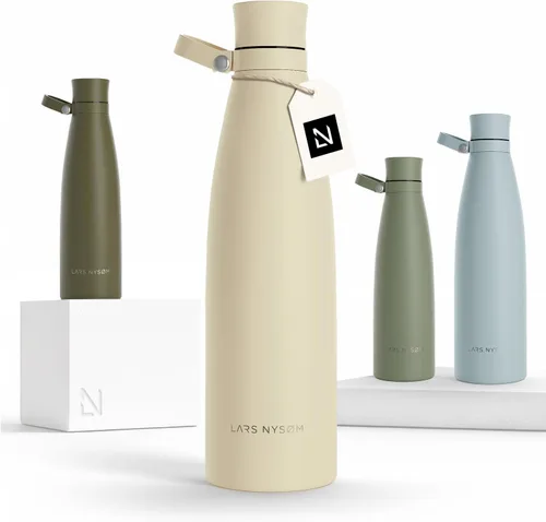Vista 28 de LARS NYSØM Botella de agua aislada de acero inoxidable de 25 onzas, 34 onzas, frasco térmico aislado para bebidas calientes y frías, botella a Beige