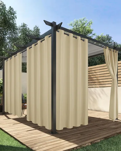Vista 11 de HolidayIdeas Cortinas impermeables para patio, 4 paneles, 54 x 84 pulgadas, protección de privacidad y filtrado de luz, cortinas exteriores con Negro