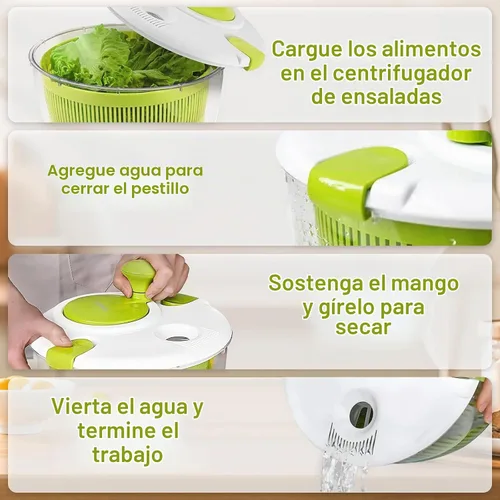 Vista 6 de Ensalada hilandera, secadora de lavado de verduras y frutas, hiladora de lechuga, para lavar frutas, verduras, pasta, verde, 5L