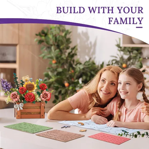 Vista 4 de Rompecabezas de Flores de Madera 3D para Adultos - Caja de Floración de Madera, Kit de Modelo de Manualidades DIY, Conjunto de Construcción